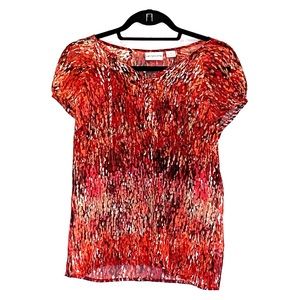 Split Tie Neck Short Sleeve Blouse with Buttons